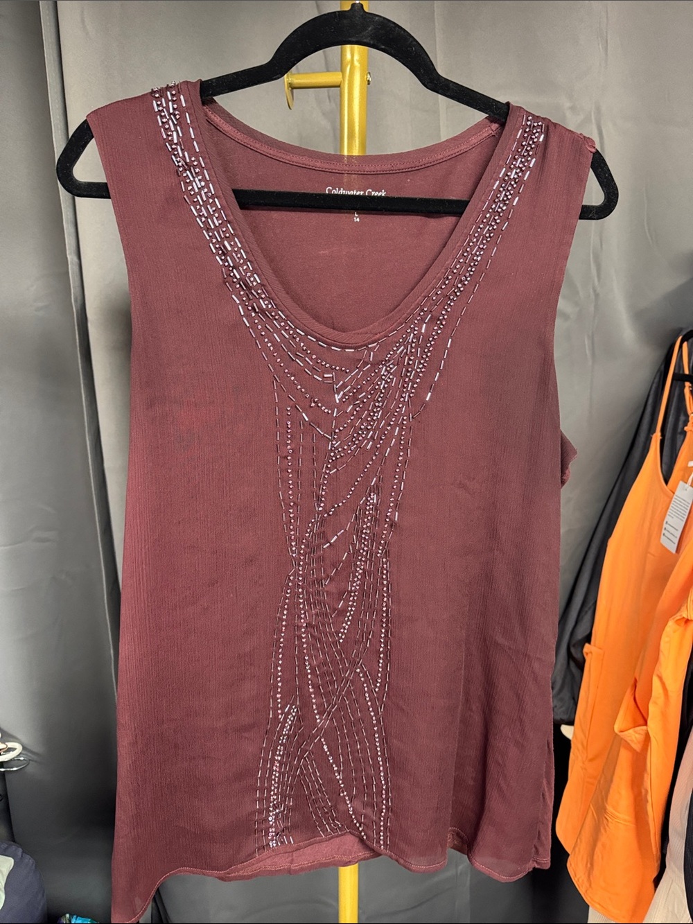 Coldwater Creek Beaded Scoop Neck Tank - Wine